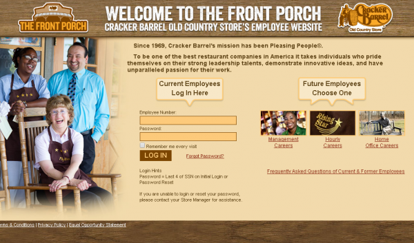 Cracker Barrel Employee website